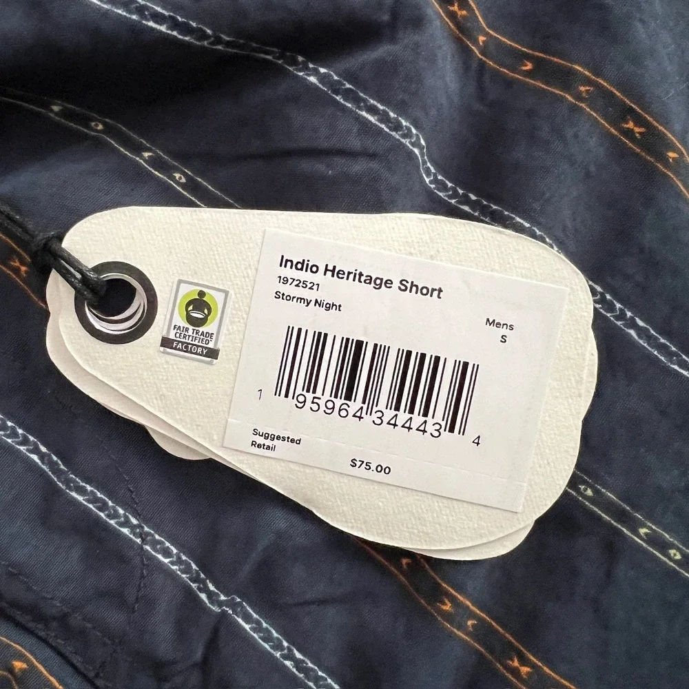NWT Prana Indio Heritage Short Men's Small Stormy Night Blue Striped 4in Inseam